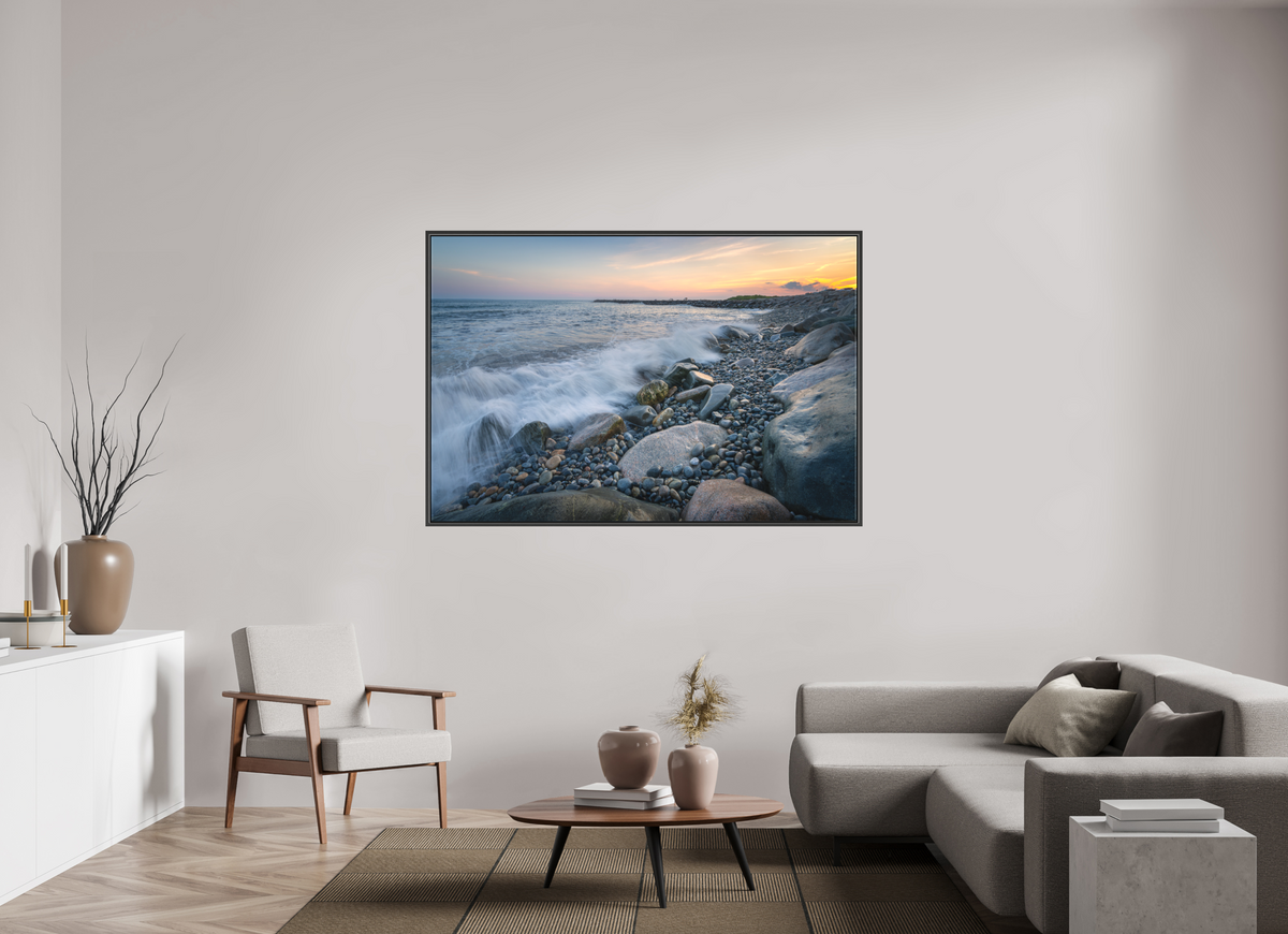 66 x 44″, Matte Canvas Print with Black Wood Floater Frame Waves Crashing at Camp Cronin