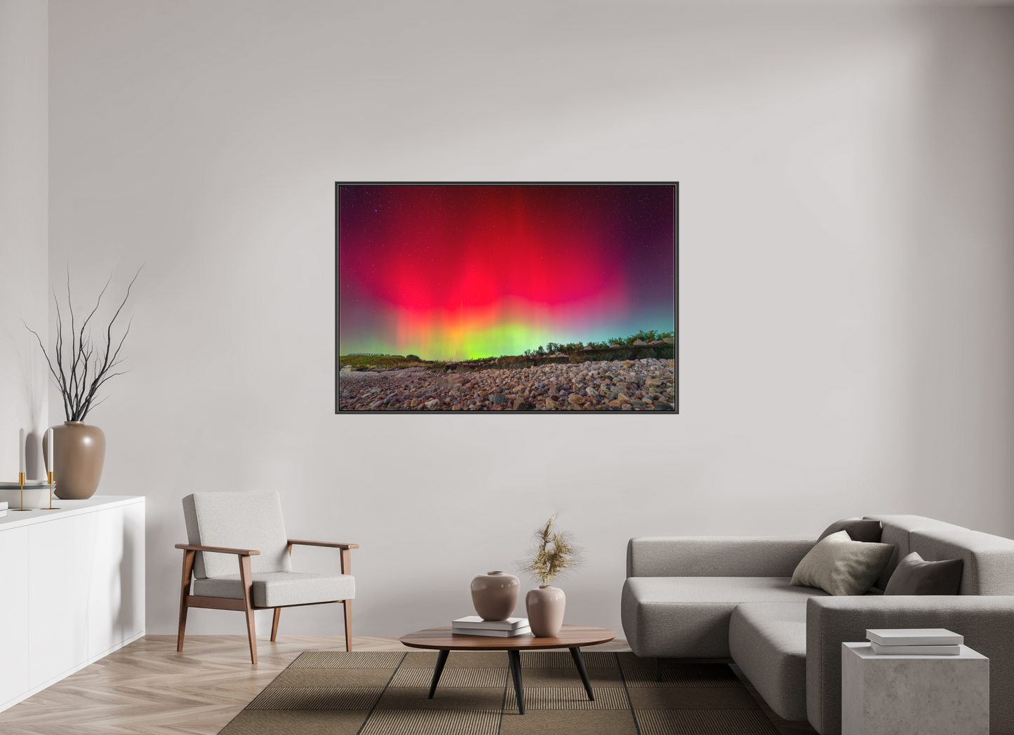 66 x 44″, Matte Canvas Print with Black Wood Floater Frame Aurora Borealis at Camp Cronin