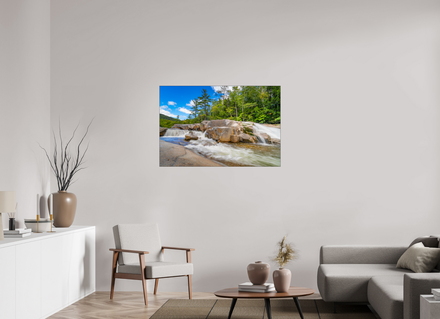 45 x 30″, Photo Print under Acrylic Glass with Black Slimline Case Kancamagus Waterfall