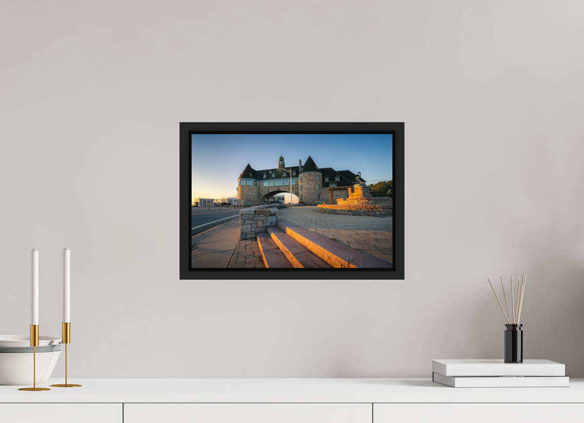 15 x 10″, Premium Photo Print under Acrylic Glass with Black Wood Floater Frame Golden Sunrise at The Towers