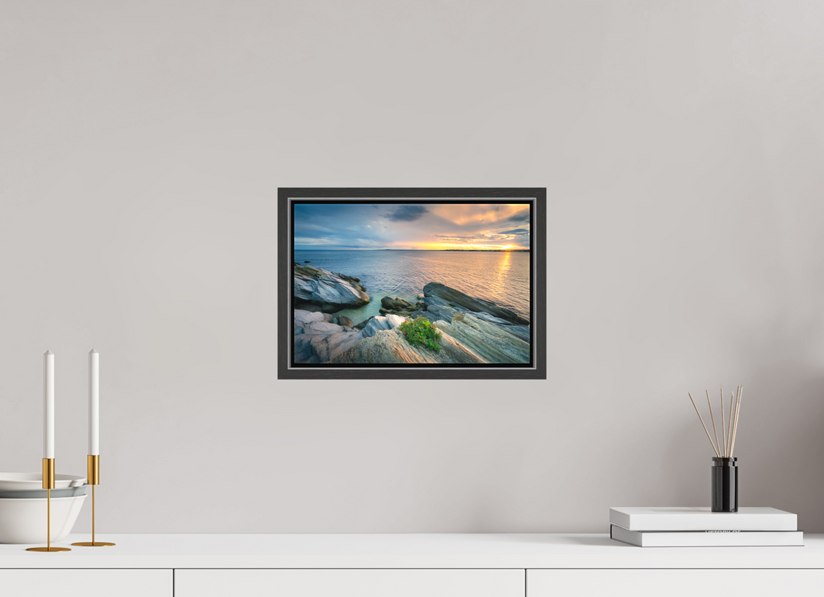 12 x 8″, Matte Canvas Print with Black Wood Floater Frame Beavertail Sun Rays