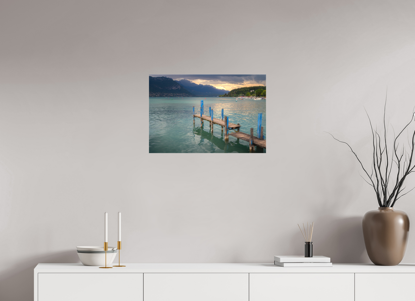 24 x 16″, Matte Canvas Print Thunderstorm over Lake Annecy