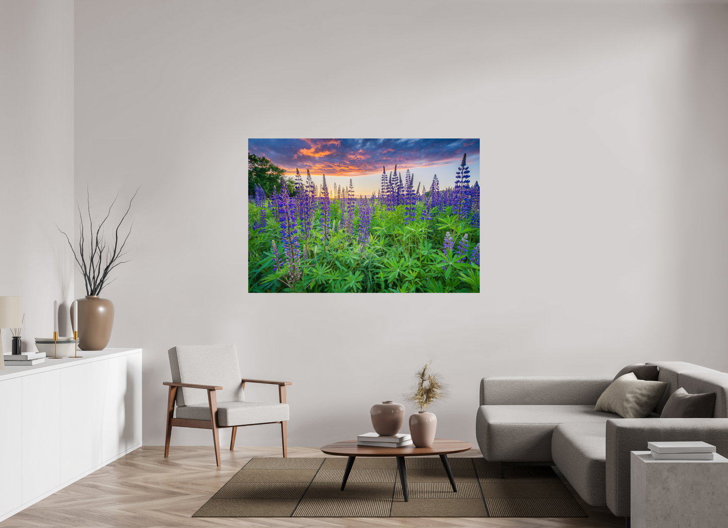 66 x 44″, Premium Photo Print on Fujiflex High Gloss Paper Lupine Sunset