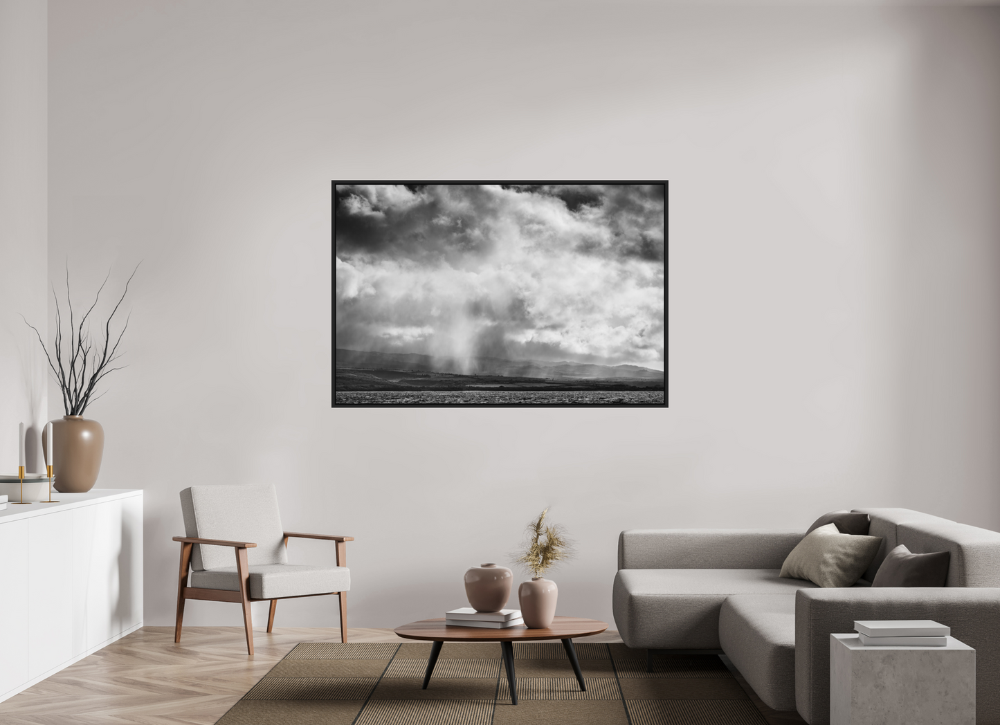 66 x 44″, ChromaLuxe HD Metal Print with Black Wood Floater Frame Rain Showers Along the Napali Coast