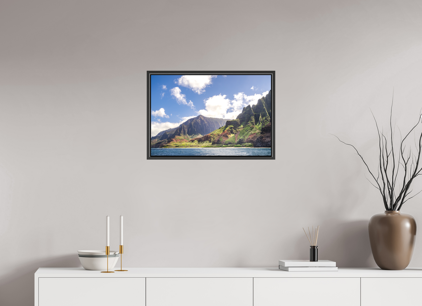 24 x 16″, Matte Canvas Print with Black Wood Floater Frame The Napali Coast