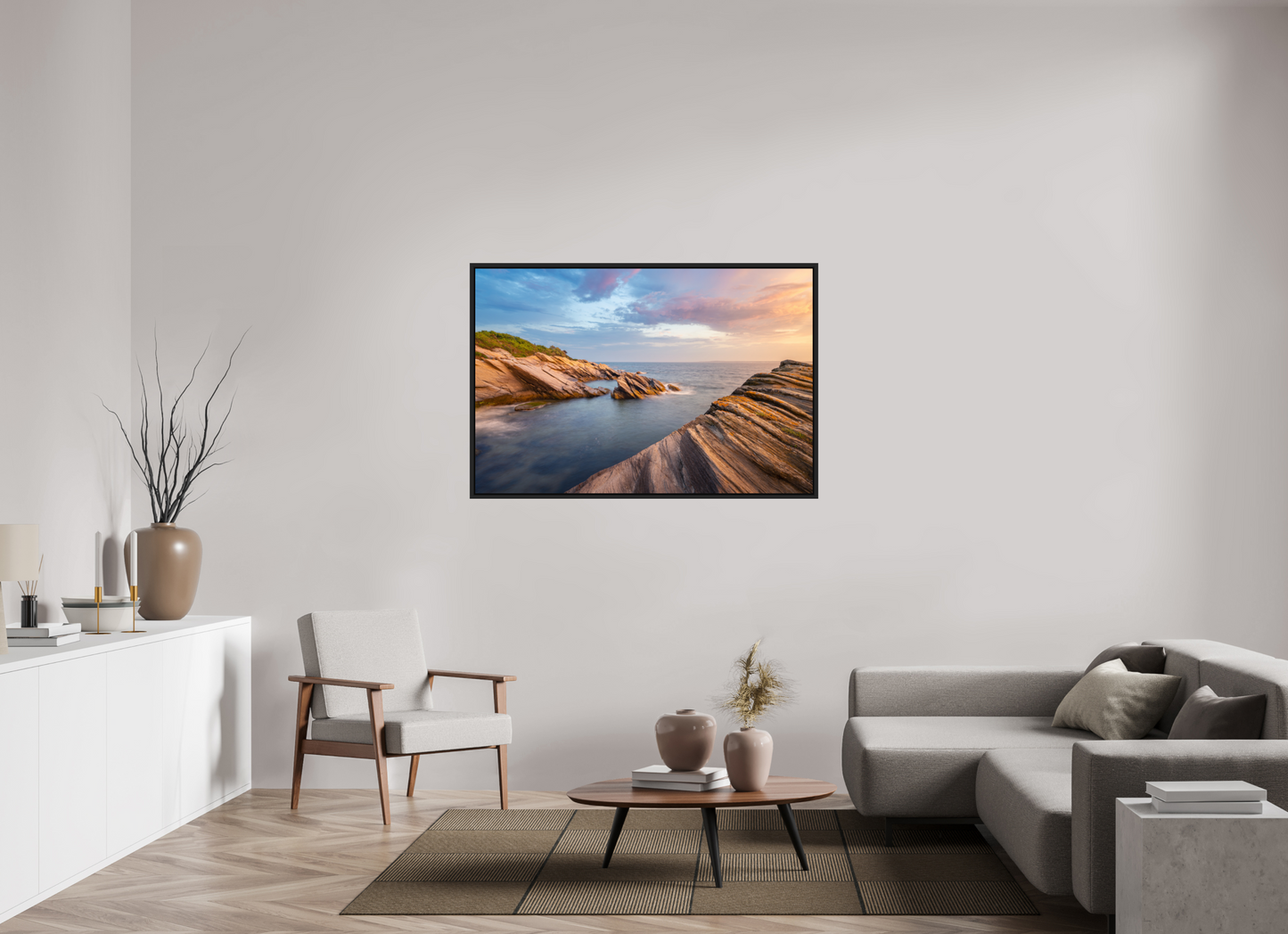 54 x 36″, Premium Photo Print under Acrylic Glass with Black Wood Floater Frame Favorite Spot at Beavertail