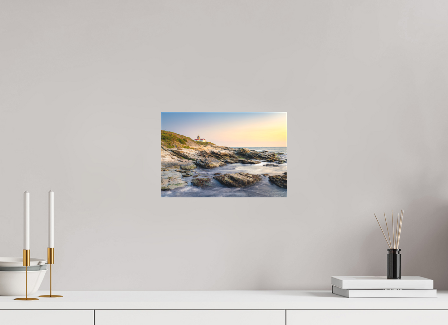 12 x 8″, Matte Canvas Print Quiet Sunset at Beavertail Lighthouse