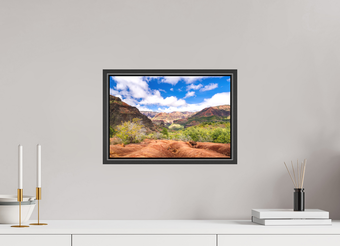 15 x 10″, Matte Canvas Print with Black Wood Floater Frame Along the Kukui Trail
