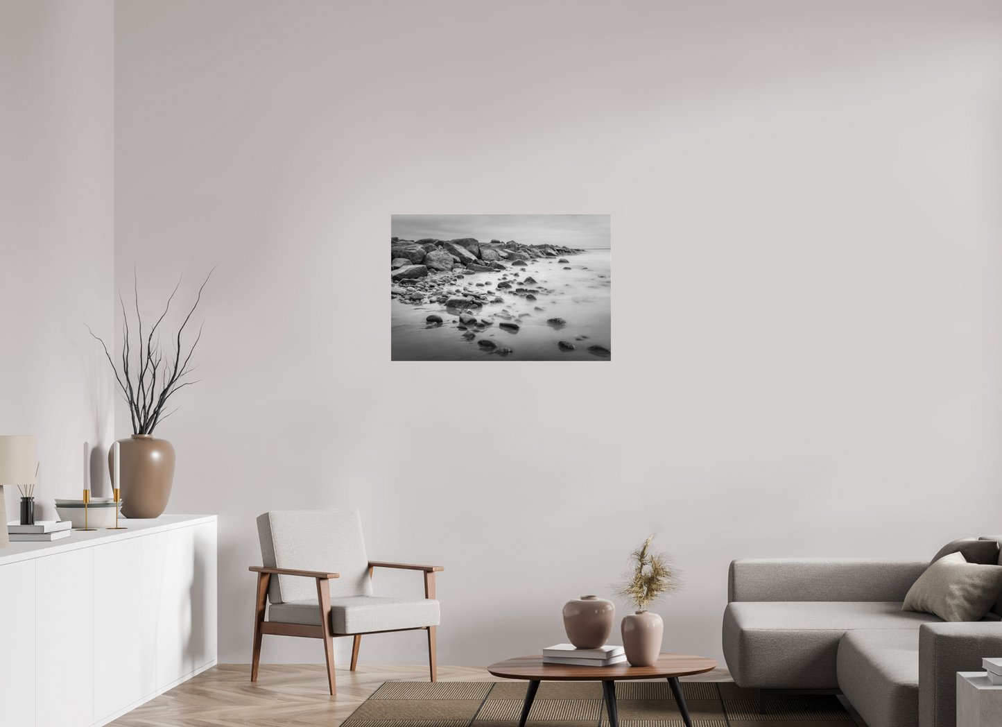 36 x 24″, Photo Print under Acrylic Glass Overcast Morning at Sand Hill Cove