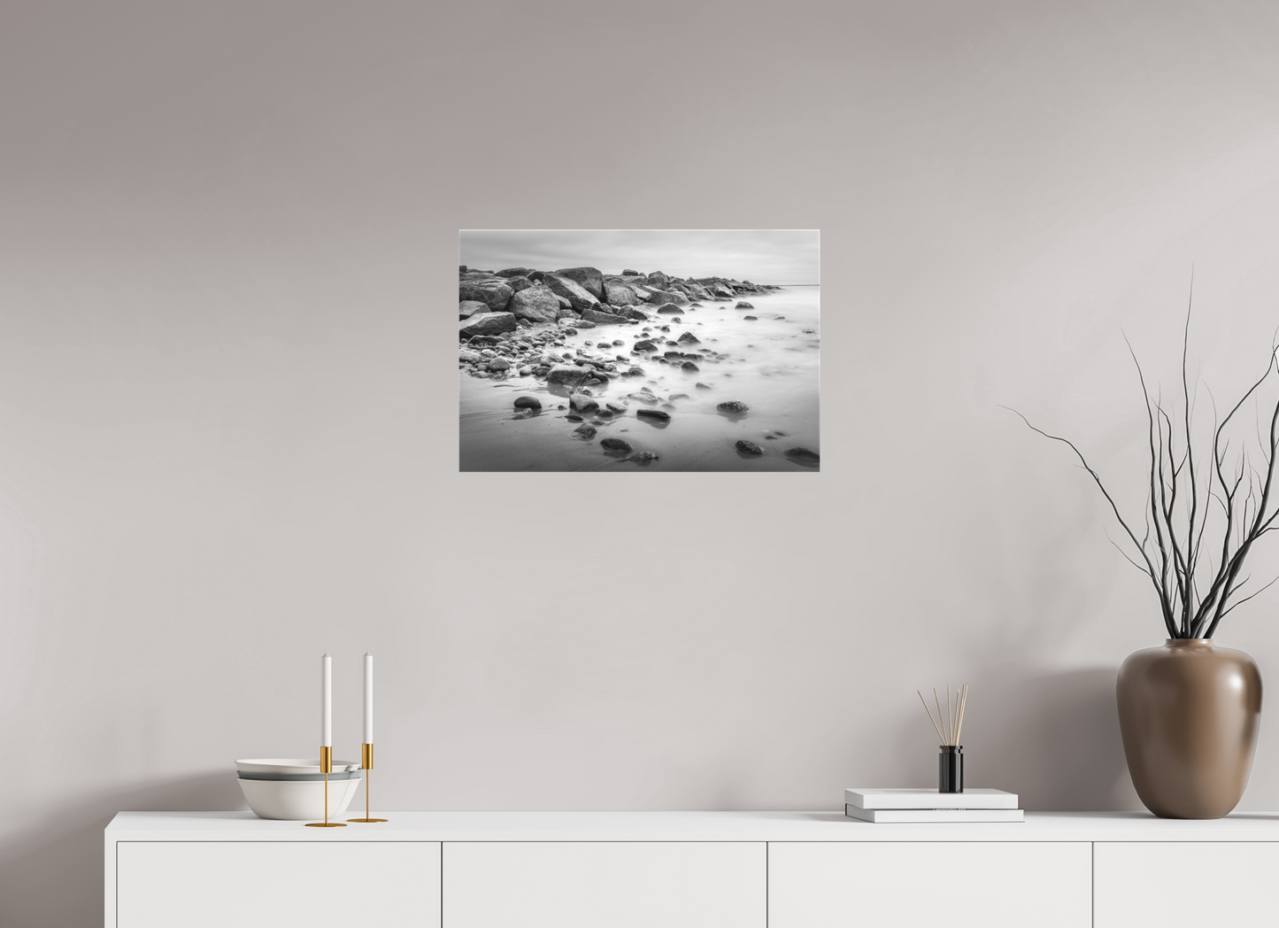 24 x 16″, Matte Canvas Print Overcast Morning at Sand Hill Cove