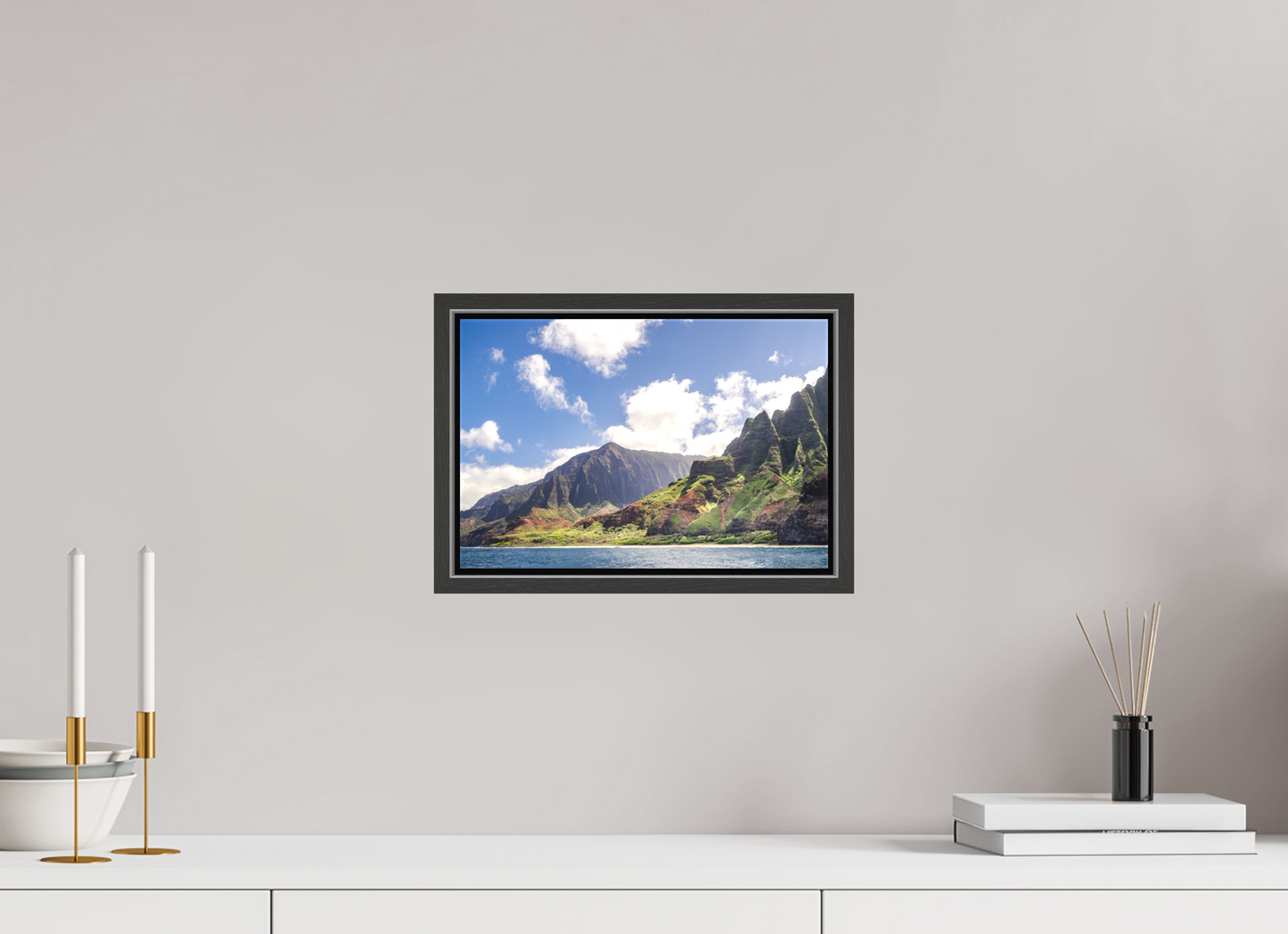 12 x 8″, Matte Canvas Print with Black Wood Floater Frame The Napali Coast