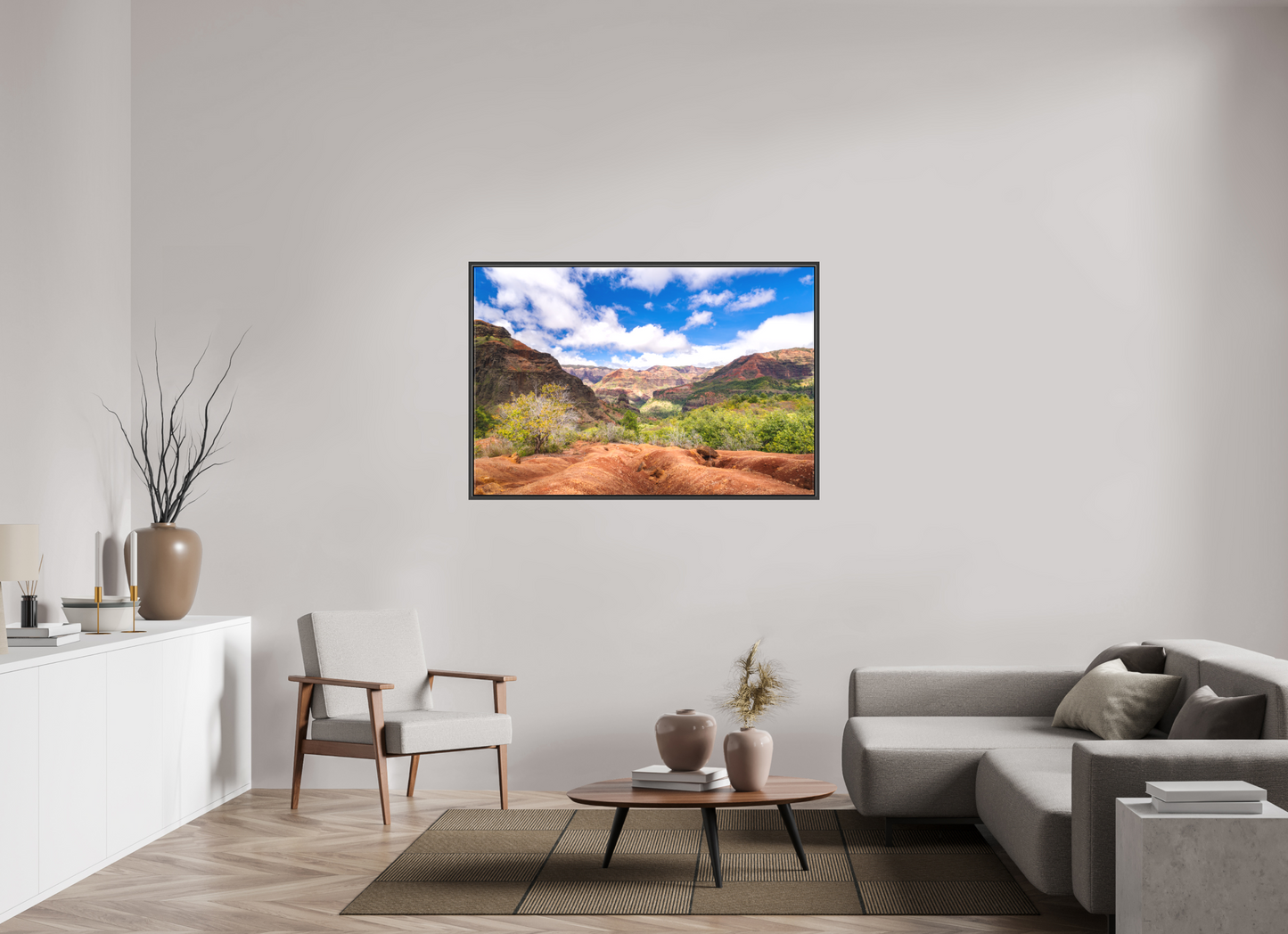 54 x 36″, Matte Canvas Print with Black Wood Floater Frame Along the Kukui Trail