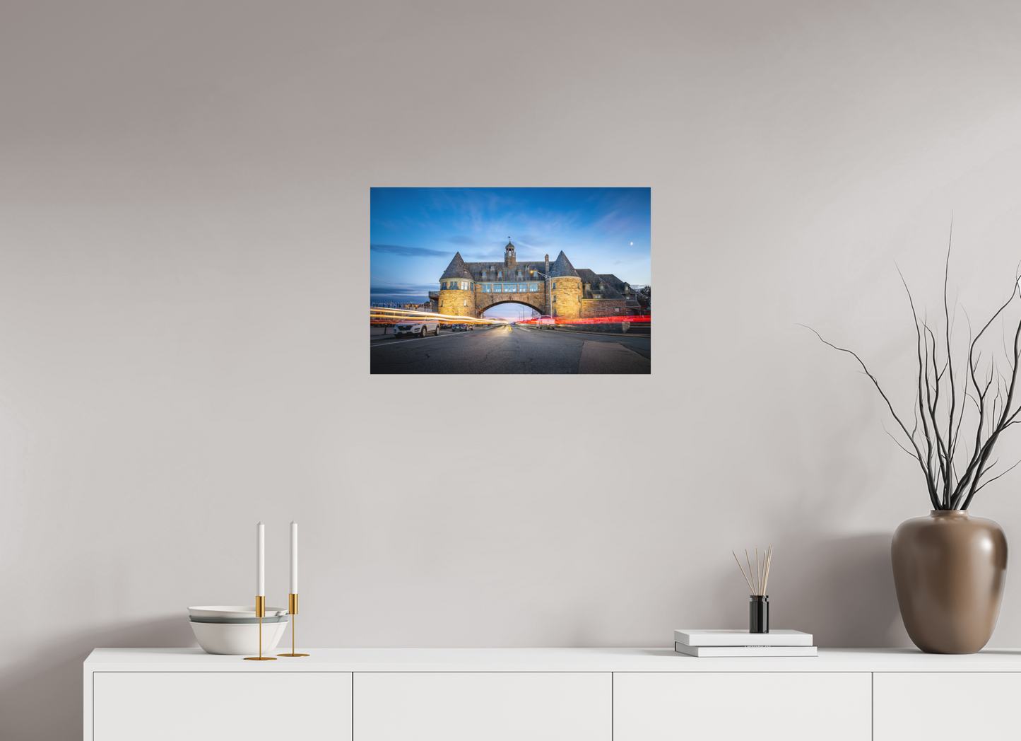 24 x 16″, Matte Photo Print on Fuji Crystal DP II Narragansett Towers and Light Trails