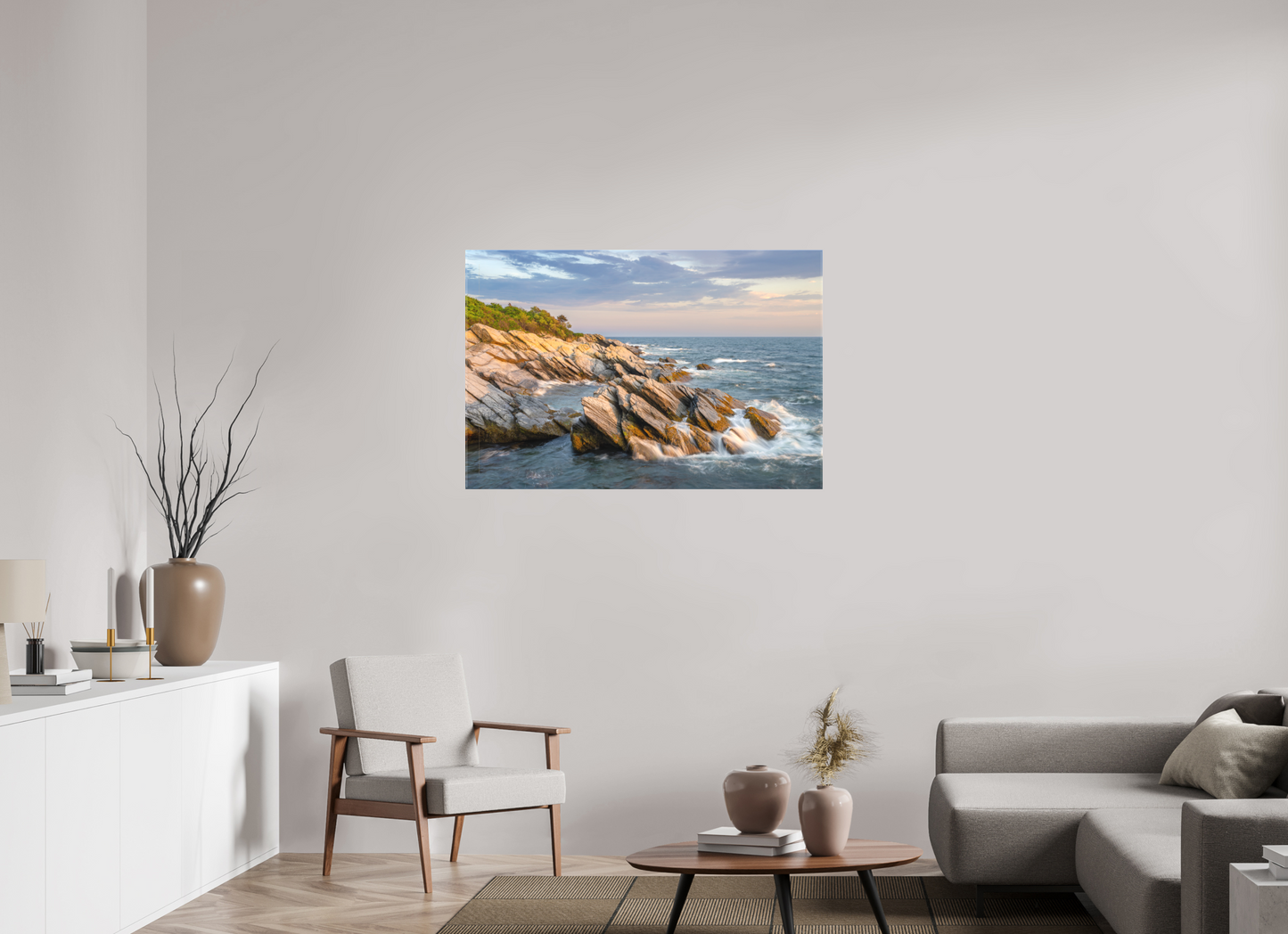 45 x 30″, Matte Canvas Print Beavertail Cliffs Approaching Sunset