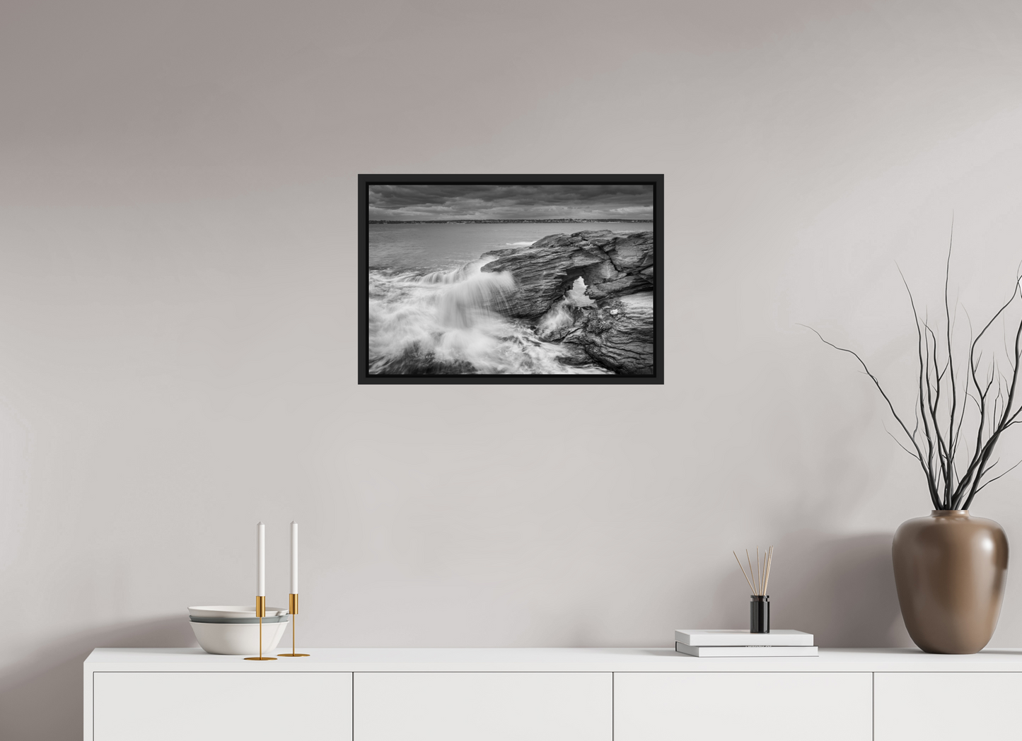 24 x 16″, ChromaLuxe HD Metal Print with Black Wood Floater Frame Waves Over Arches