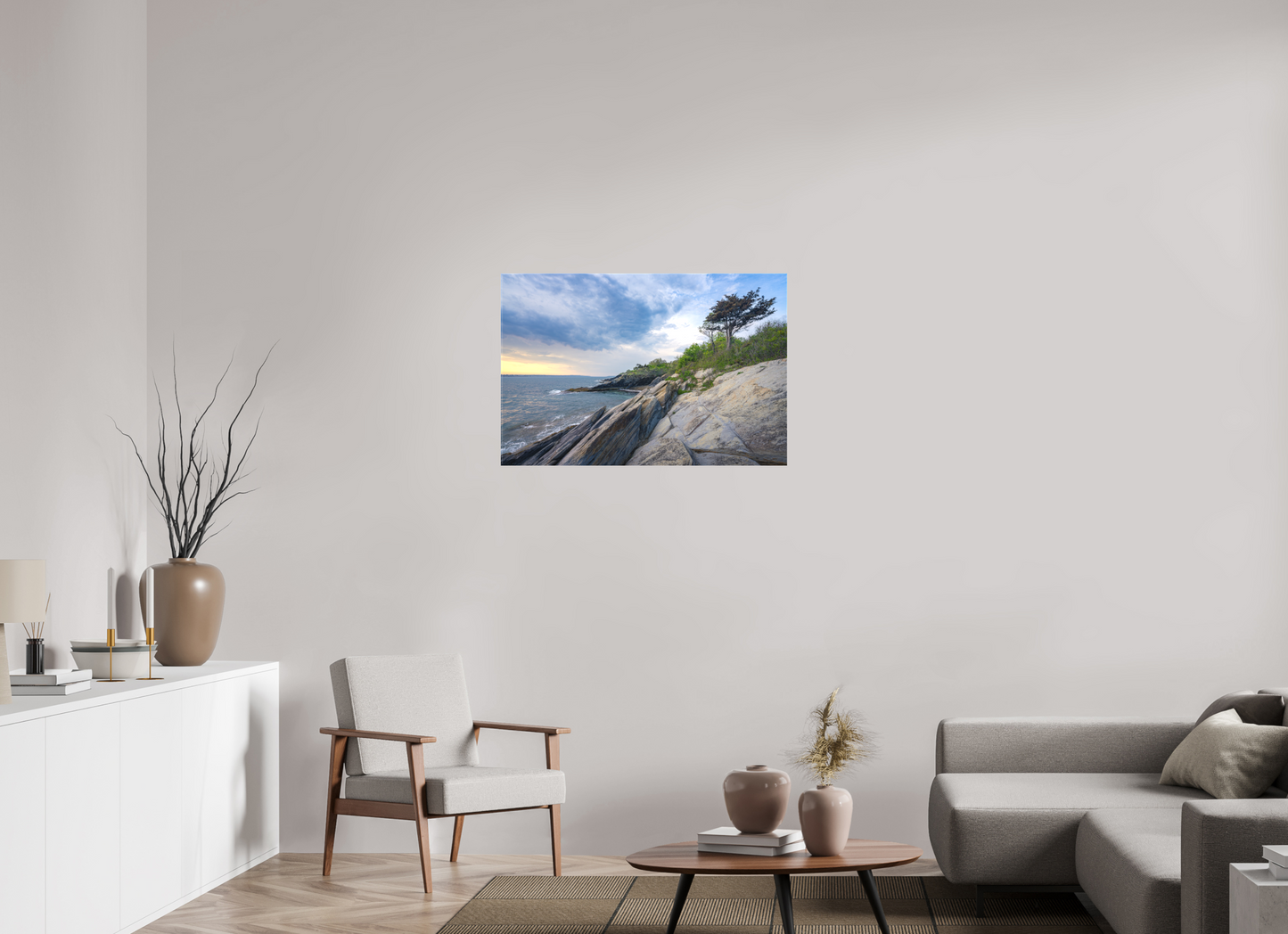 36 x 24″, Matte Canvas Print Rain in the Distance at Beavertail