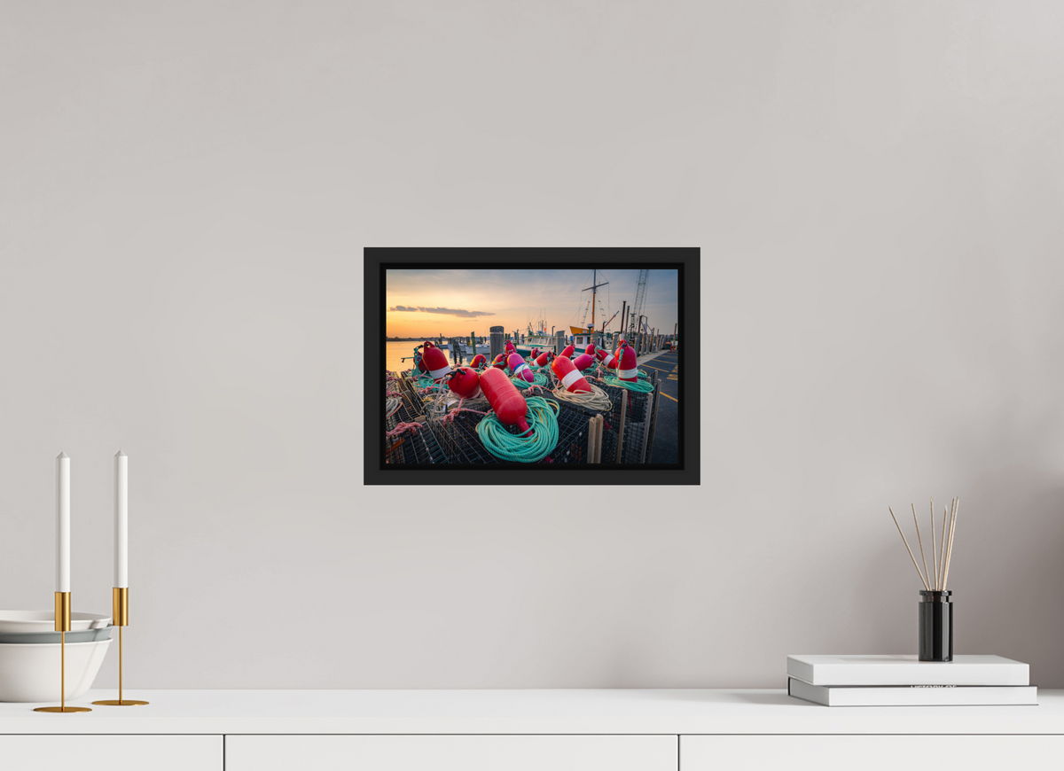 12 x 8″, Premium ChromaLuxe HD Aluminum Metal Print with Black Wood Floater Frame Buoys, Boats, and Lobster Pots