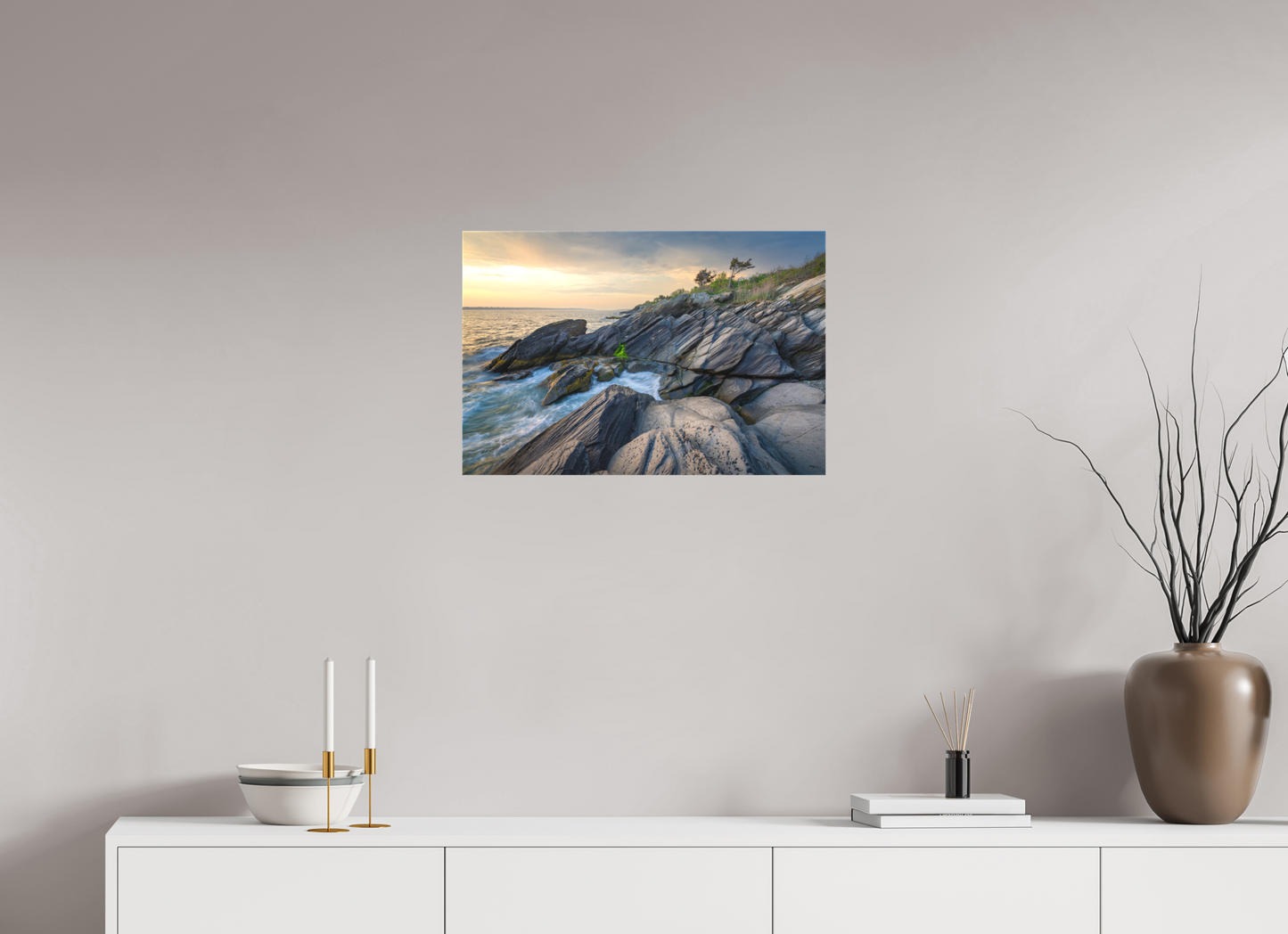 24 x 16″, Matte Canvas Print Sunset Glow at Beavertail