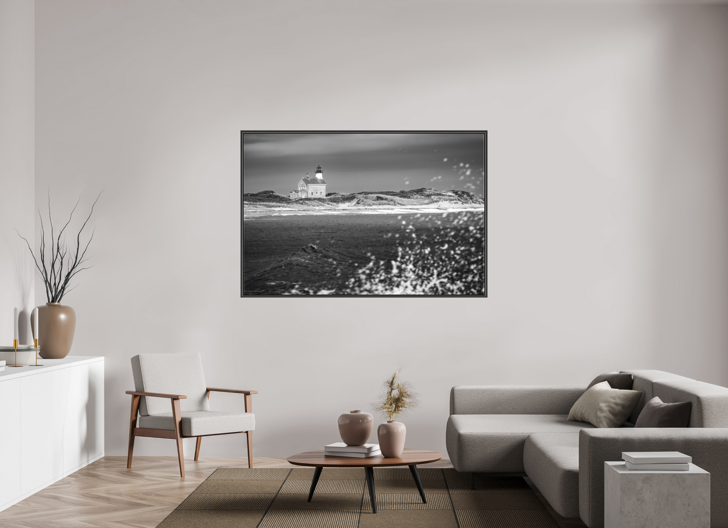 66 x 44″, Matte Canvas Print with Black Wood Floater Frame North Lighthouse