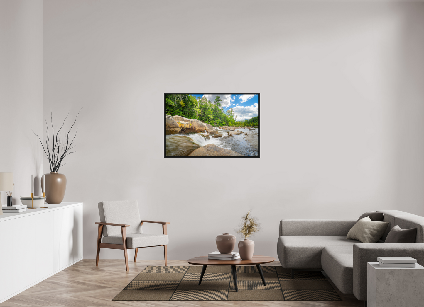 45 x 30″, Photo Print under Acrylic Glass with Black Wood Floater Frame Over the Falls