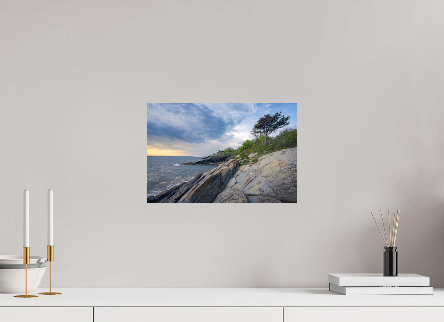 15 x 10″, Premium ChromaLuxe HD Aluminum Metal Print Rain in the Distance at Beavertail