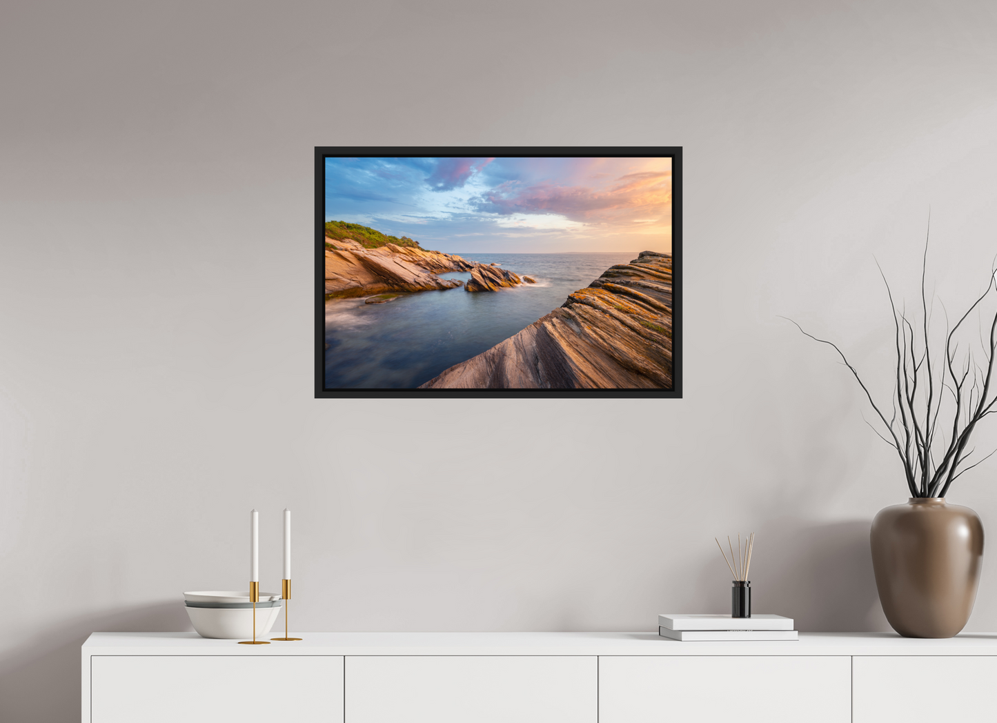 30 x 20″, Premium ChromaLuxe HD Aluminum Metal Print with Black Wood Floater Frame Favorite Spot at Beavertail
