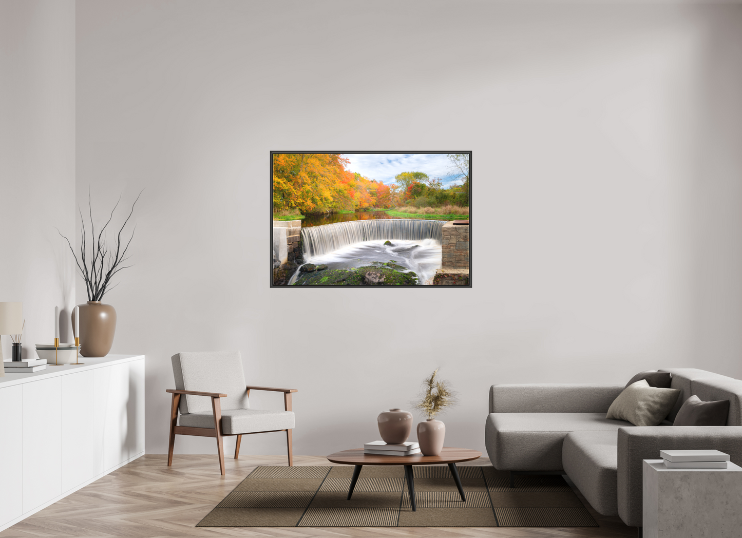54 x 36″, Matte Canvas Print with Black Wood Floater Frame Autumn at Horseshoe Falls