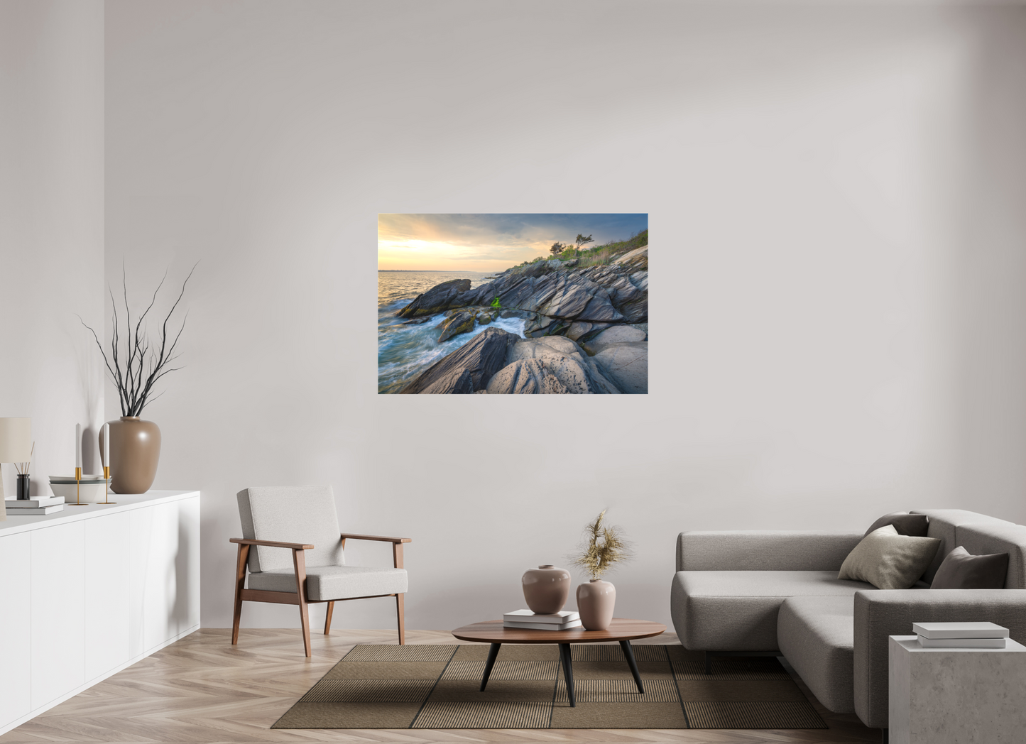 54 x 36″, Matte Canvas Print Sunset Glow at Beavertail