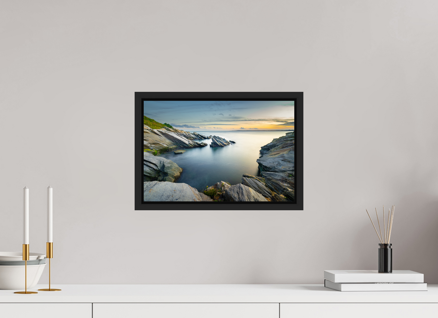 15 x 10″, Photo Print Under Acrylic Glass with Black Wood Floater Frame Sunset and Solitude