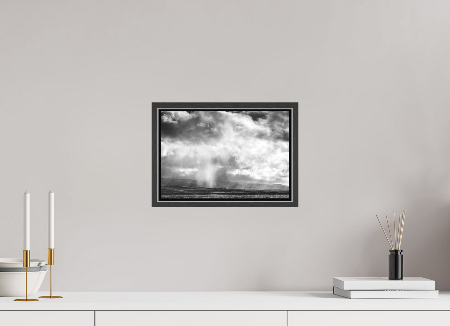 12 x 8″, Matte Canvas Print with Black Wood Floater Frame Rain Showers Along the Napali Coast