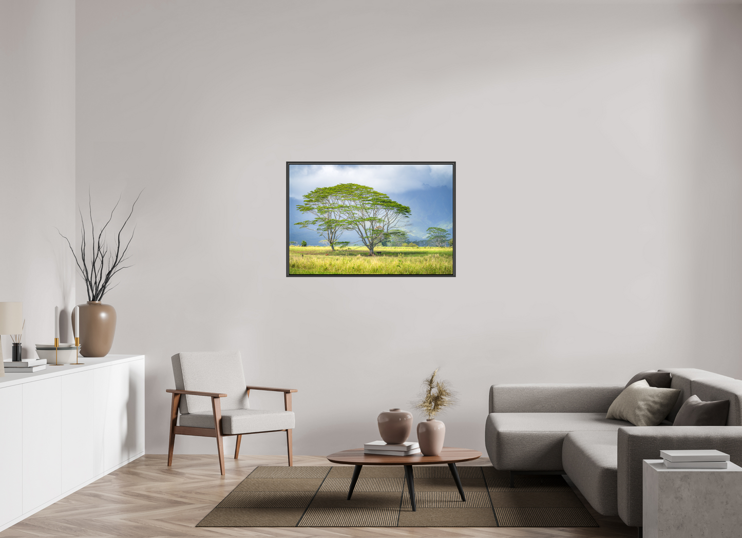 45 x 30″, Matte Canvas Print with Black Wood Floater Frame Savanna Trees of Kauai