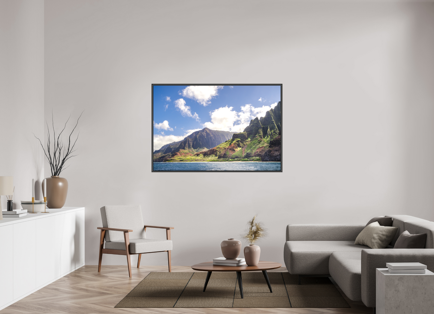 60 x 40″, Matte Canvas Print with Black Wood Floater Frame The Napali Coast