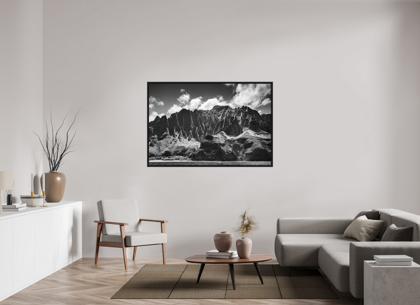 60 x 40″, ChromaLuxe HD Metal Print with Black Wood Floater Frame Rugged Coastline Along the Napali Coast