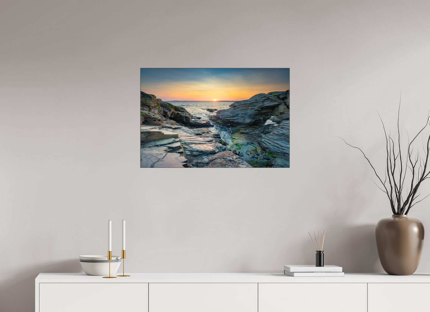 30 x 20″, Acrylic Print with Black Slimline Case Sun on the Horizon