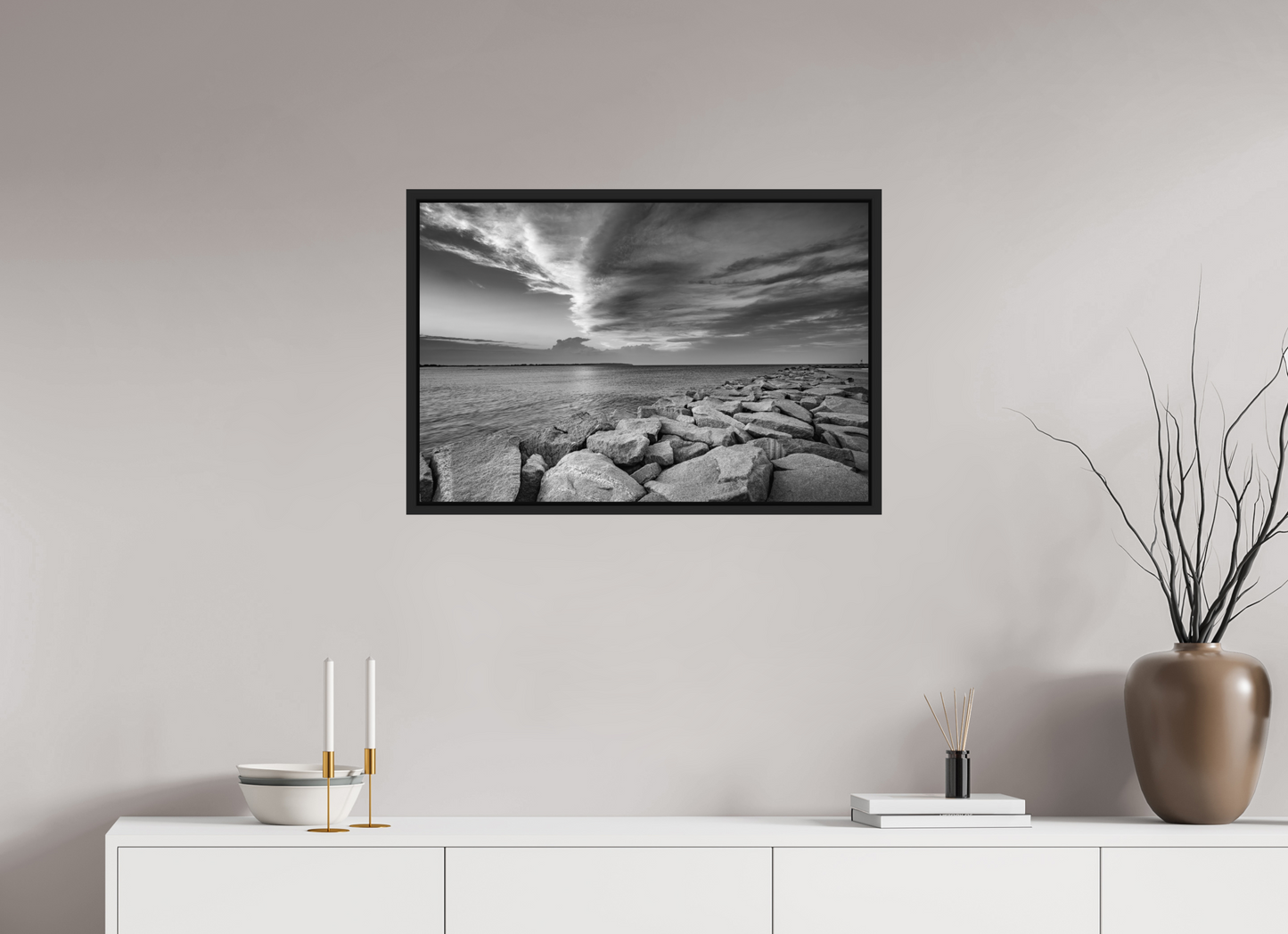 30 x 20″, Photo Print under Acrylic Glass with Black Wood Floater Frame Overlooking Old Harbor