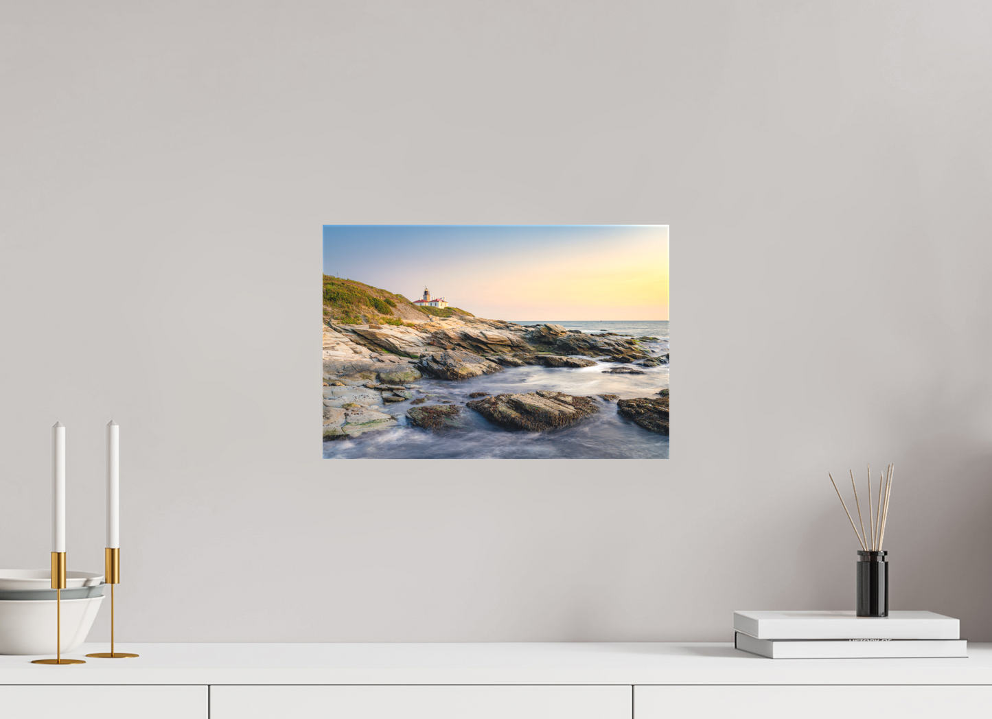 15 x 10″, Matte Canvas Print Quiet Sunset at Beavertail Lighthouse