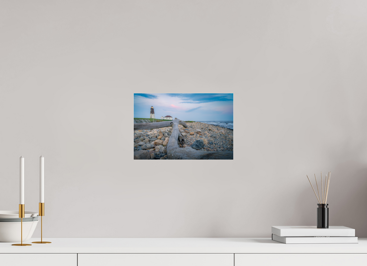 12 x 8″, Premium Photo Print under Acrylic Glass Driftwood at Pt. Judith Lighthouse