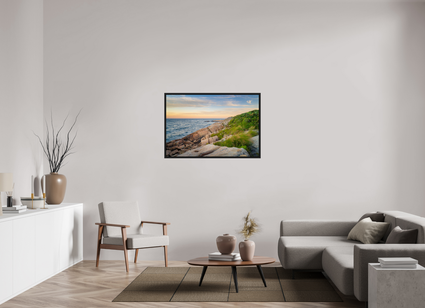 45 x 30″, ChromaLuxe HD Metal Print with Black Wood Floater Frame Black Point before Sunset