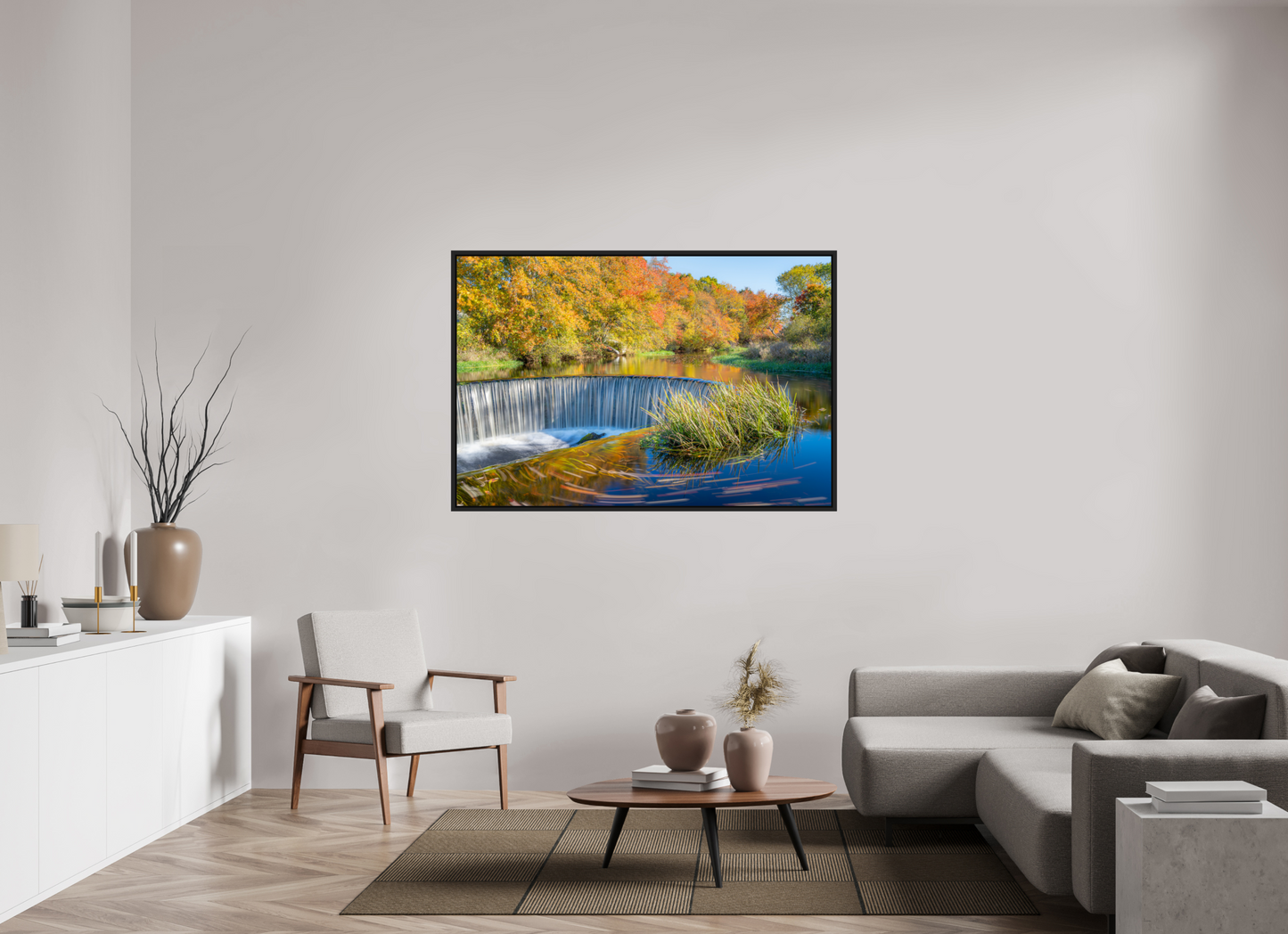 60 x 40″, ChromaLuxe HD Metal Print with Black Wood Floater Frame Peak Fall Colors Over Horseshoe Falls