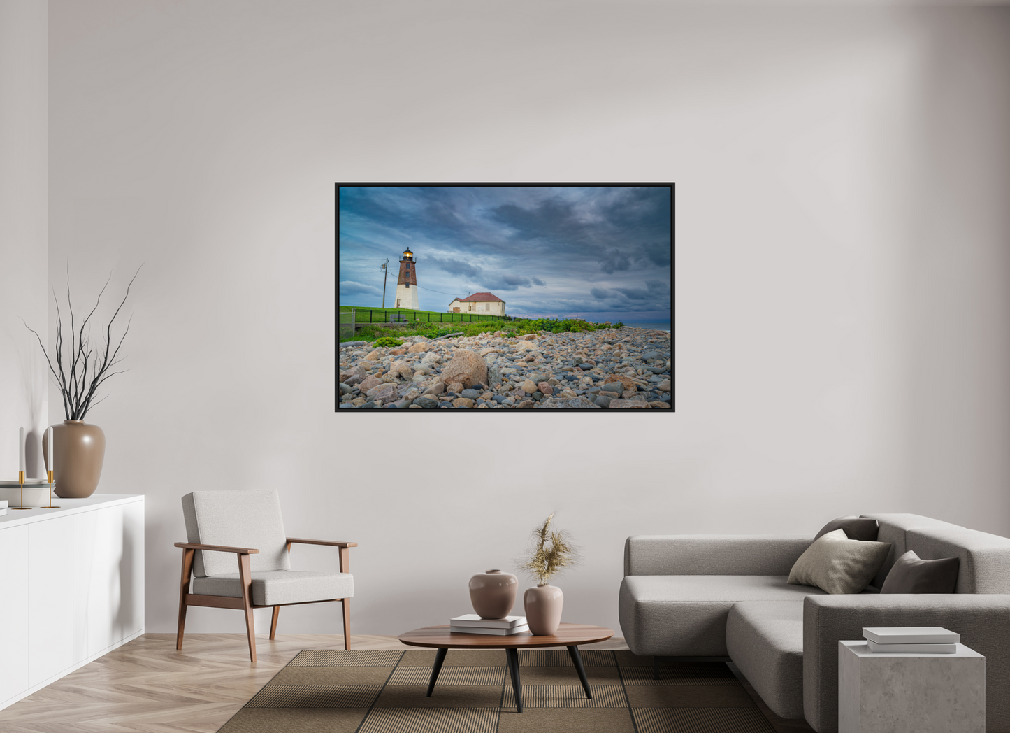 66 x 44″, ChromaLuxe HD Metal Print with Black Wood Floater Frame The Point Judith Lighthouse