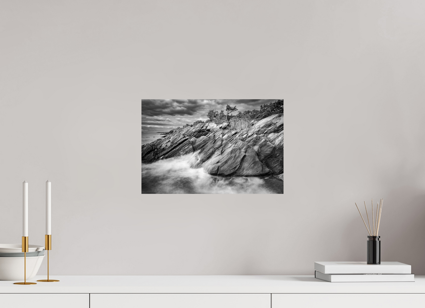 15 x 10″, Photo Print on Fujiflex High Gloss Rough Seas Against Beavertail Cliffs