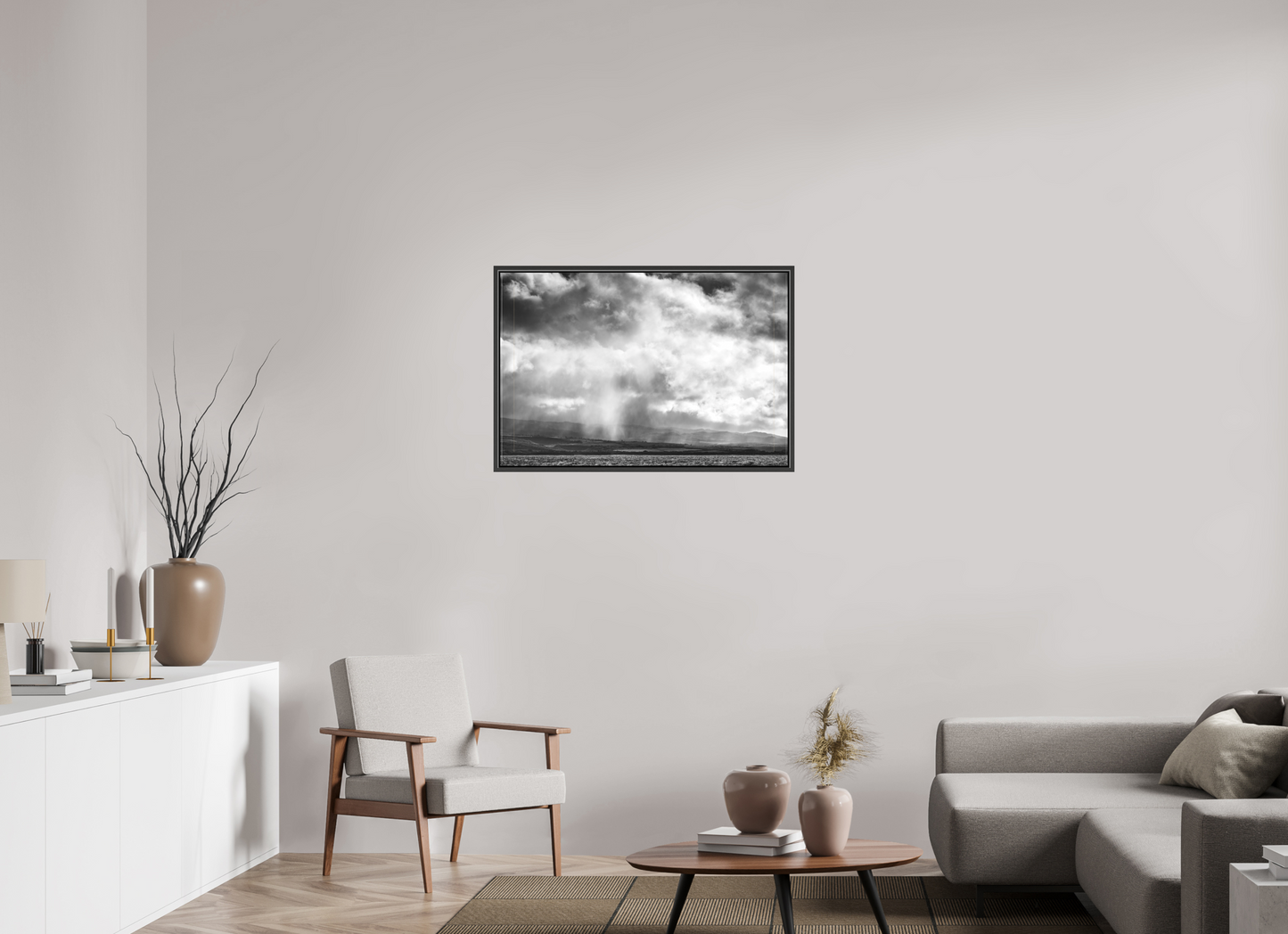 36 x 24″, Matte Canvas Print with Black Wood Floater Frame Rain Showers Along the Napali Coast