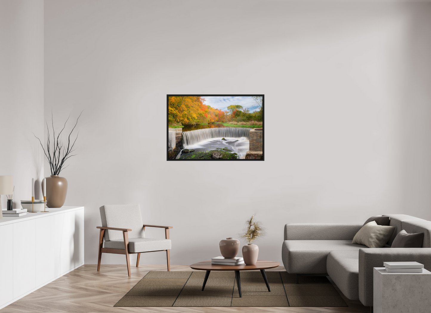 45 x 30″, Photo Print under Acrylic Glass with Black Wood Floater Frame Autumn at Horseshoe Falls