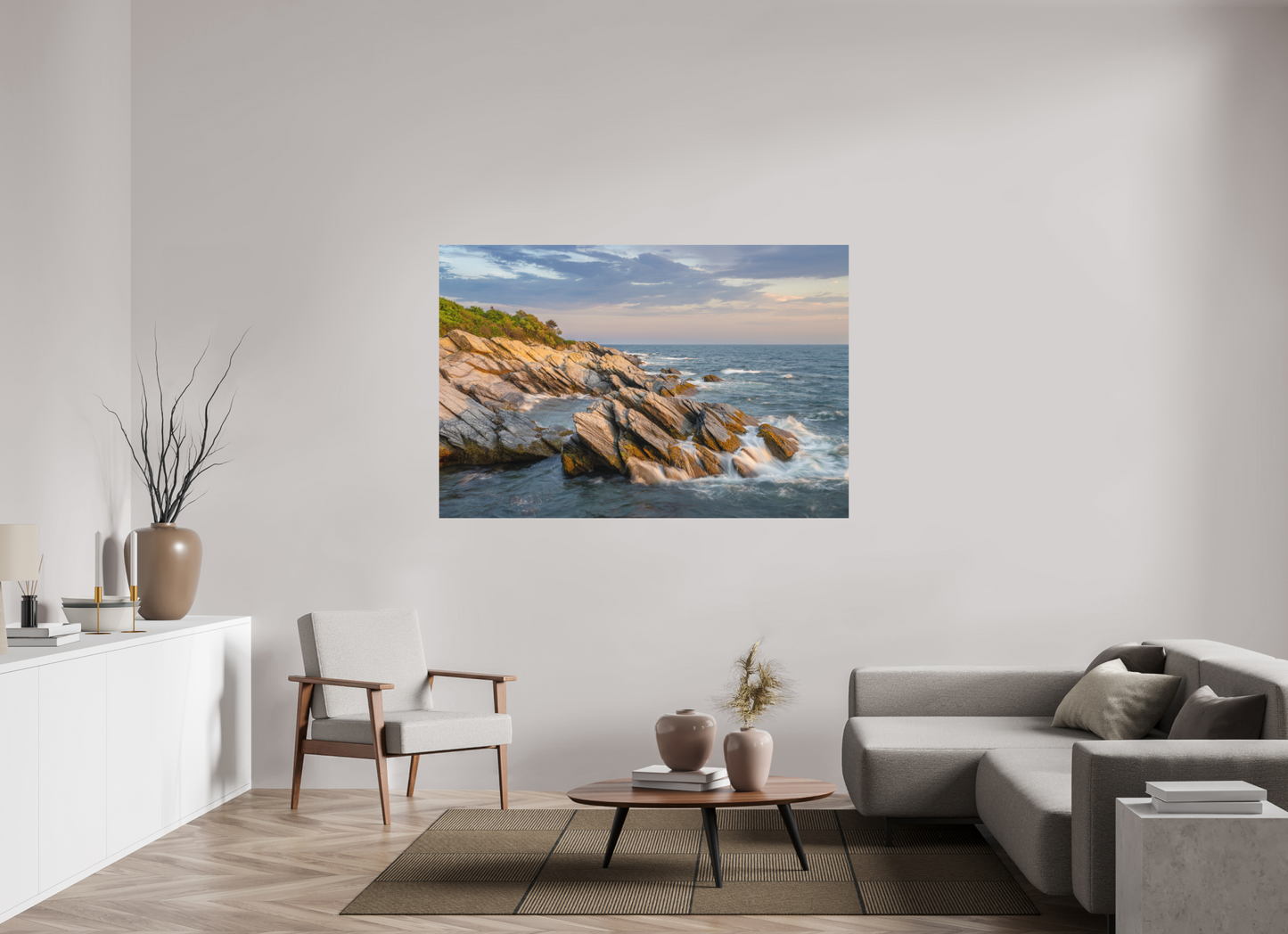 66 x 44″, Basic Matte Photo Print on Fuji Crystal DP II Paper Beavertail Cliffs Approaching Sunset