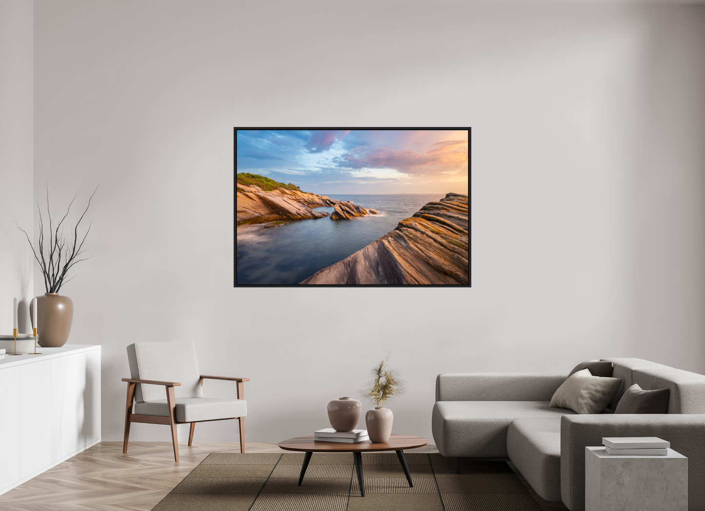 66 x 44″, Premium ChromaLuxe HD Aluminum Metal Print with Black Wood Floater Frame Favorite Spot at Beavertail