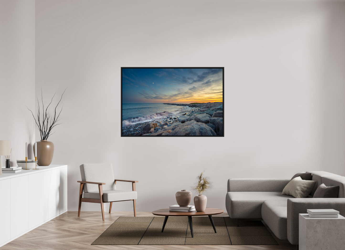 60 x 40″, ChromaLuxe HD Metal Print with Black Wood Floater Frame Sunset at Camp Cronin