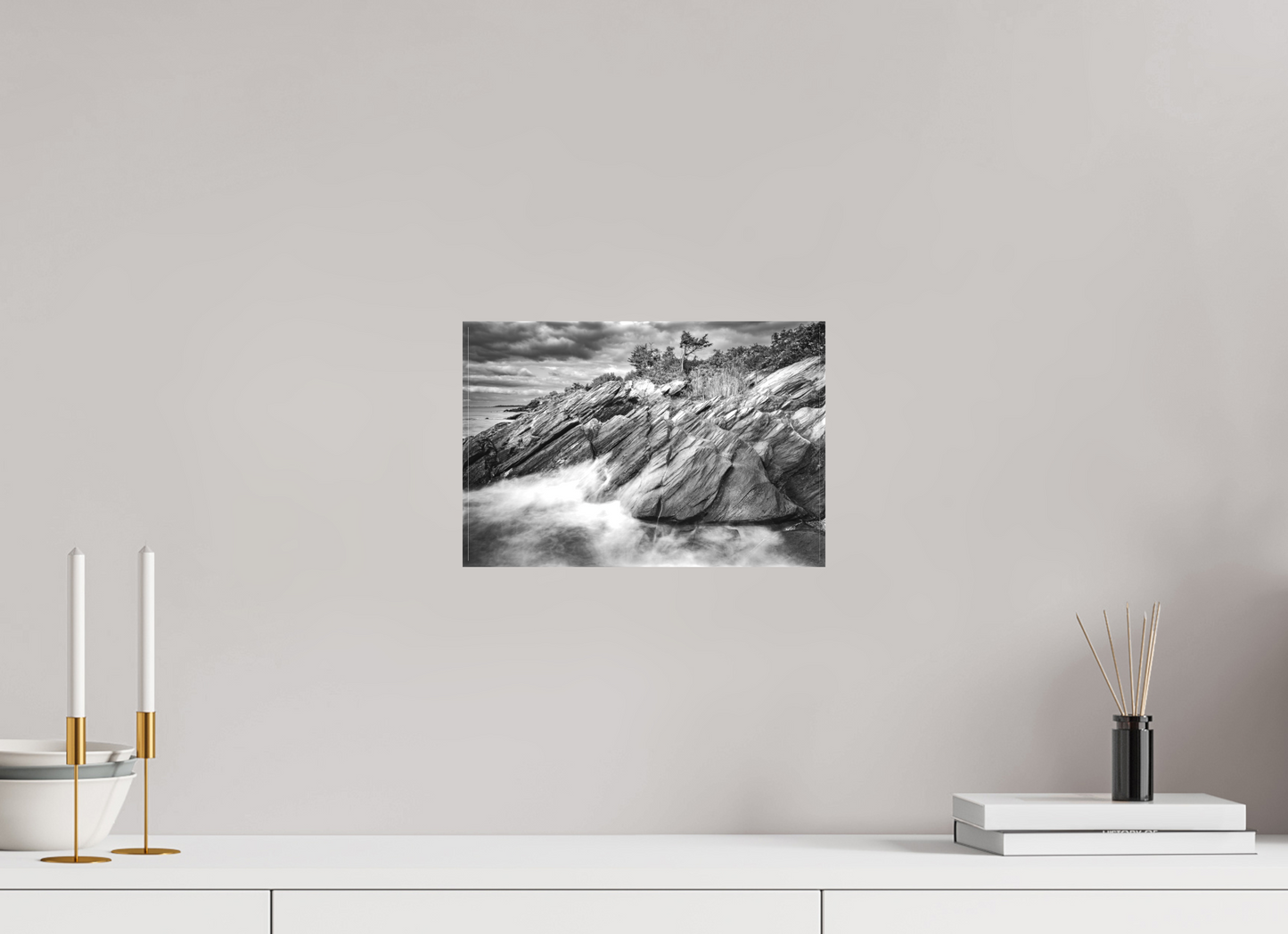 12 x 8″, Matte Canvas Print Rough Seas Against Beavertail Cliffs
