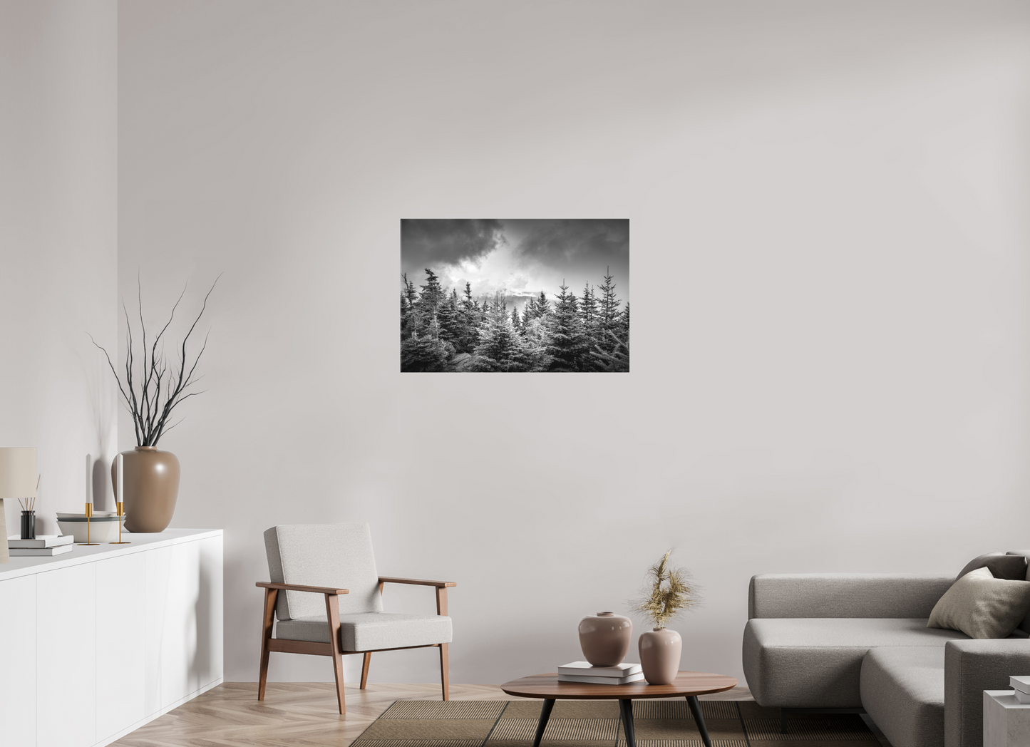 36 x 24″, Matte Canvas Print Pines in Mountain Clouds