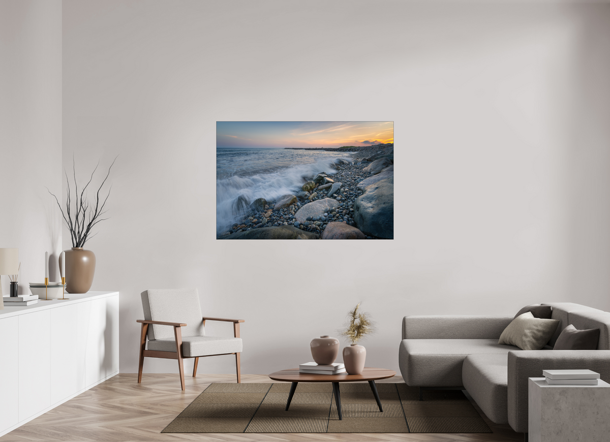 60 x 40″, Premium Photo Print under Acrylic Glass with Black Slimline Case Waves Crashing at Camp Cronin