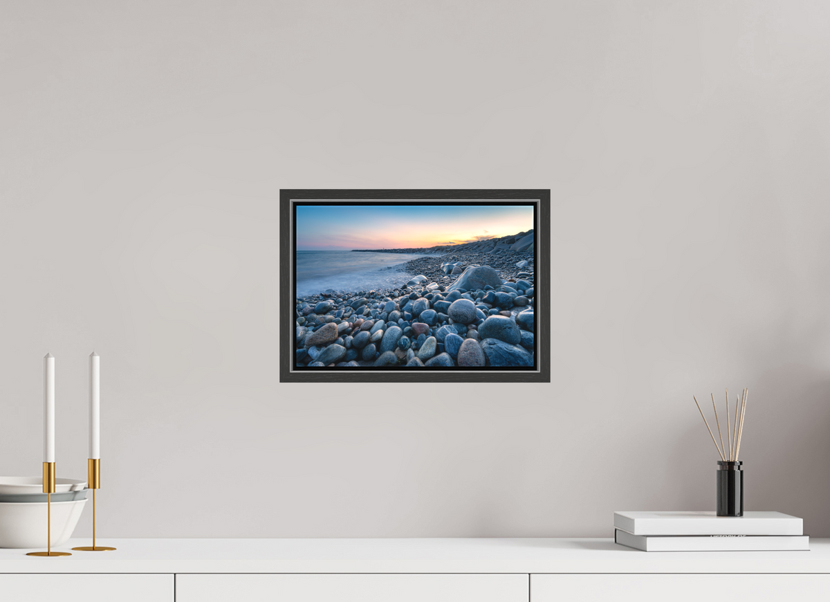 12 x 8″, Matte Canvas Print with Black Wood Floater Frame A Sea of Pebbles at Camp Cronin